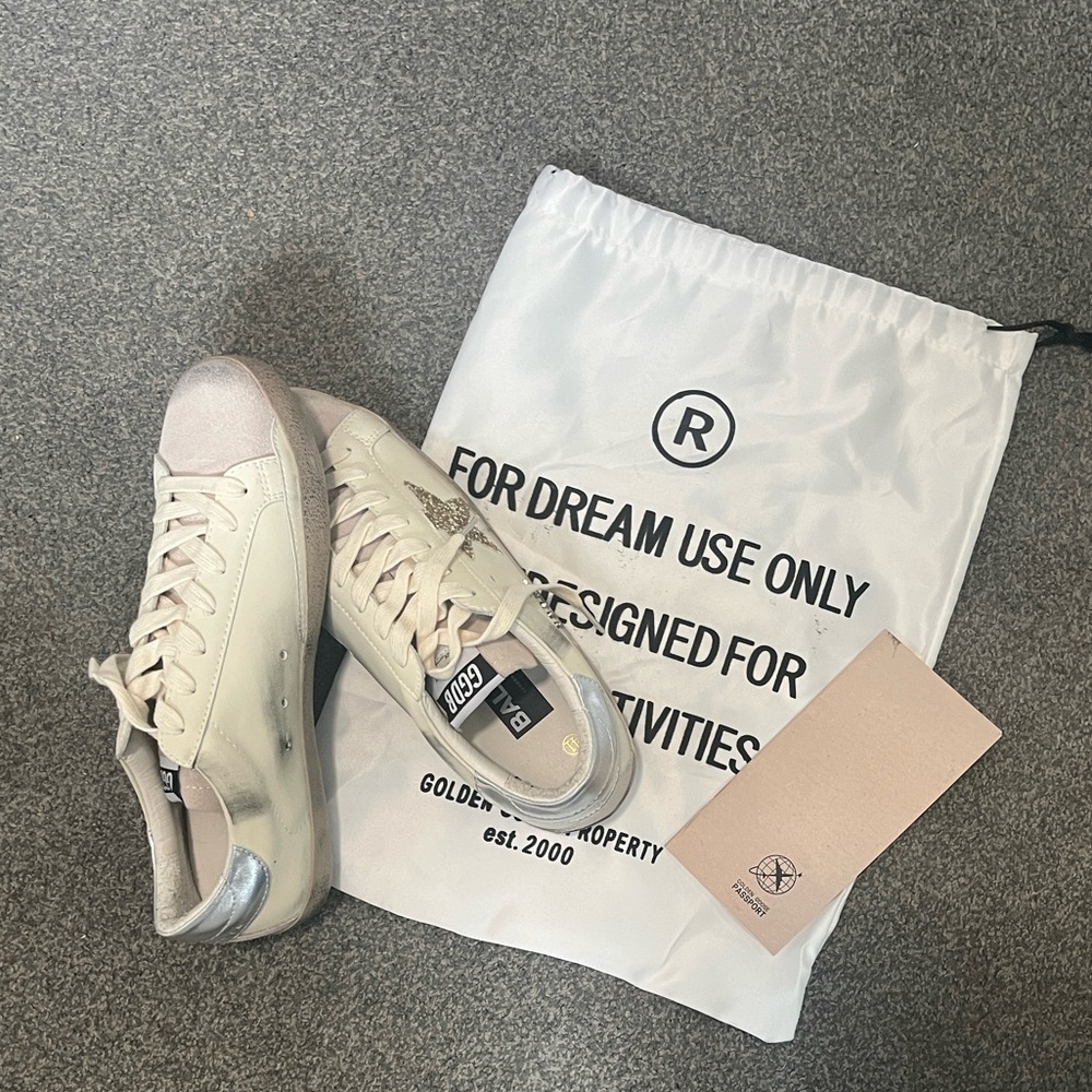 Golden Goose Low-Top Sneakers in Cream with Silver Accents *see comment*